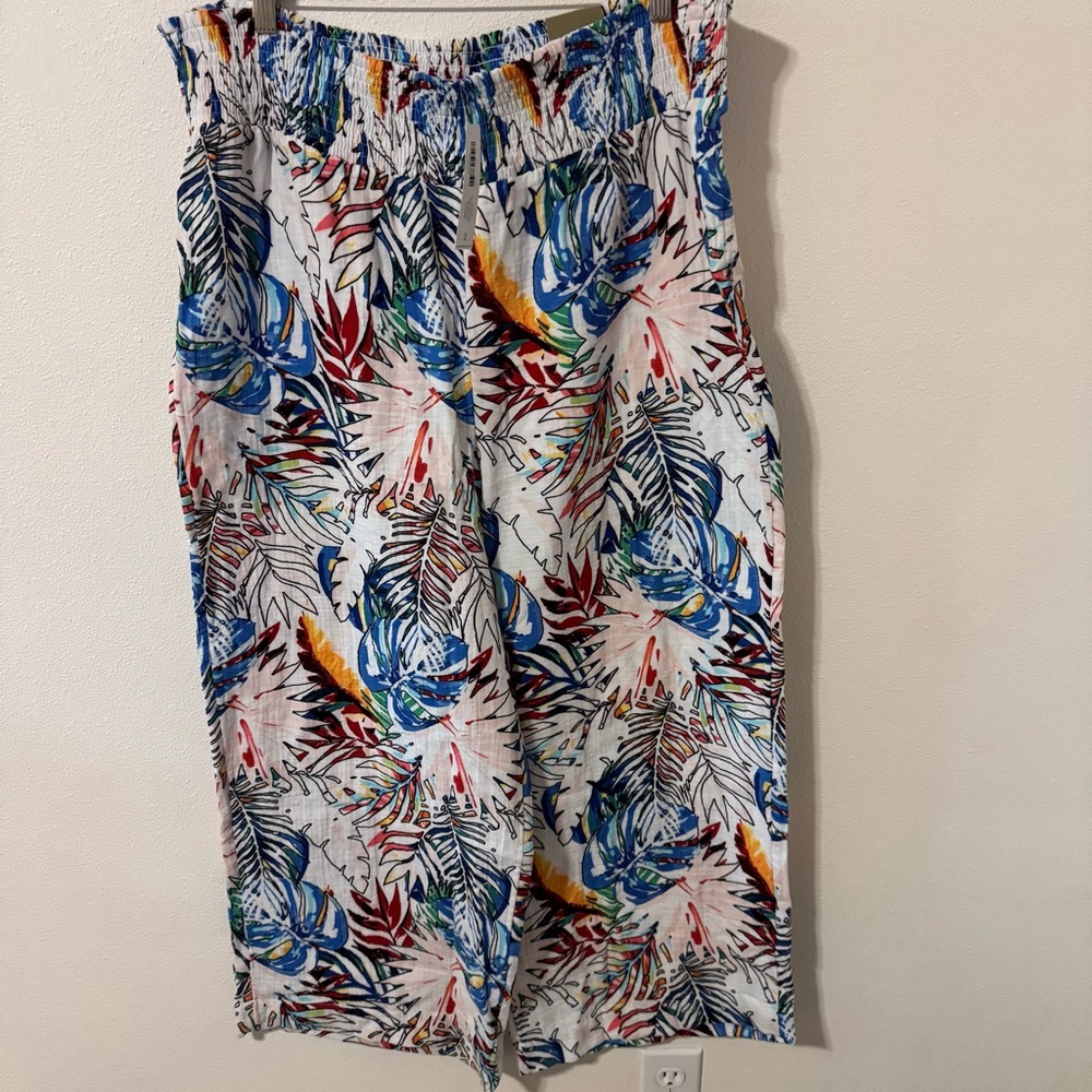 Chico’s Gauze Easy Pant Palm Mix Print Alabaster Smock Waist Ankle NWT-3/16